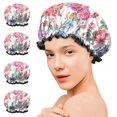thumbnail image 7 of Shower Caps,Pioneer Flower Floral Print Pattern Waterproof Shower Cap for Women 4 Pieces,Double Reusable Hair Cover for Shower PEVA Elastic Stretch Hem, 7 of 7