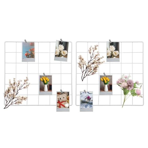 Uxcell 2 Pcs Wire Wall Grid Panel 12" x 12" Metal Photo Hanging Display Grid Shelf with Hook for Art Display Frame White