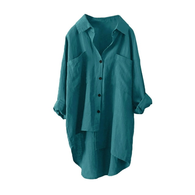 2025 Femmes Coton Uni Long Hauts à Manches Courtes Chemise Décontractée Ample Chemise de Course Blouse Boutonnée