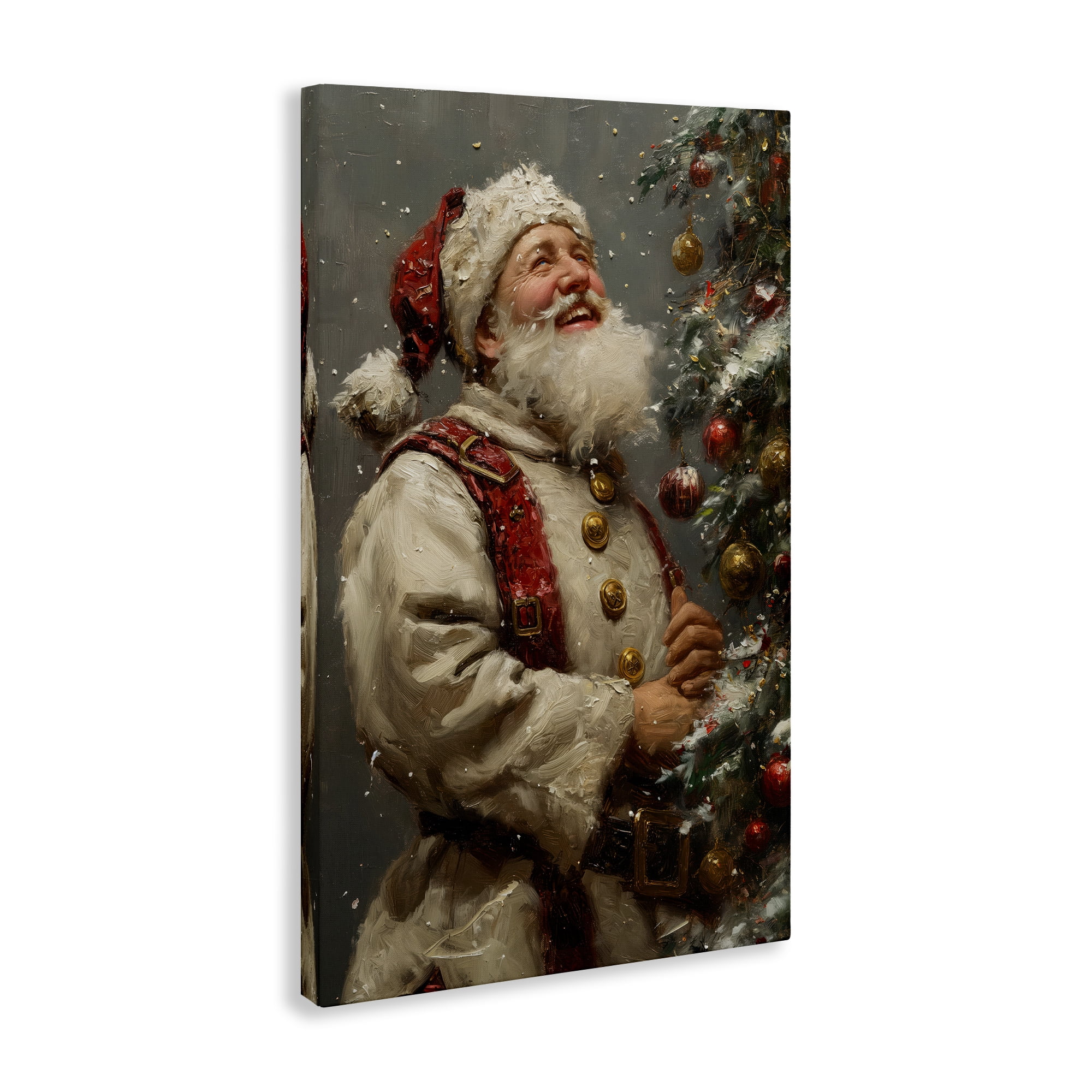 Stupell Industries Happy Santa & Tree Holiday Painting Gallery Wrapped Canvas Art Print Wall Art, 30 x 45