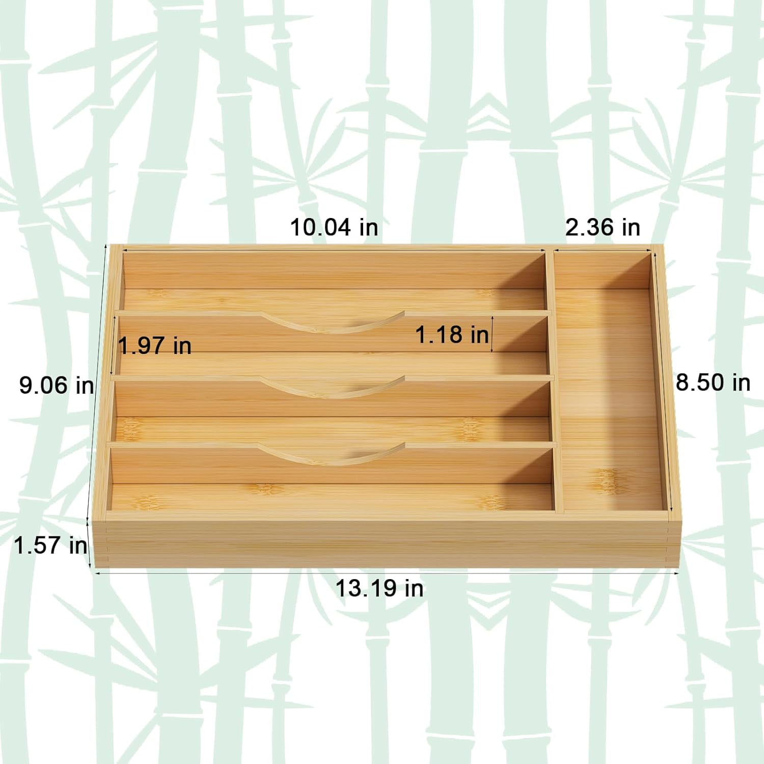 Bamboo Utensil Organizer for Kitchen Drawers, Utensil Tray and Cutlery Silverware Holder,Wood Drawer Dividers with 5 Slots，2 pack