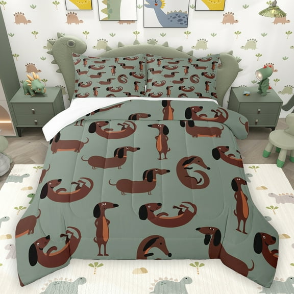 Homewish Kawaii Dachshund Child Bedding Comforter Set, Cute Dog Animal Twin Comforter Sets, Funny Dalmatian Lover Bedding Set, Super Cozy Room Decor, 2-Piece