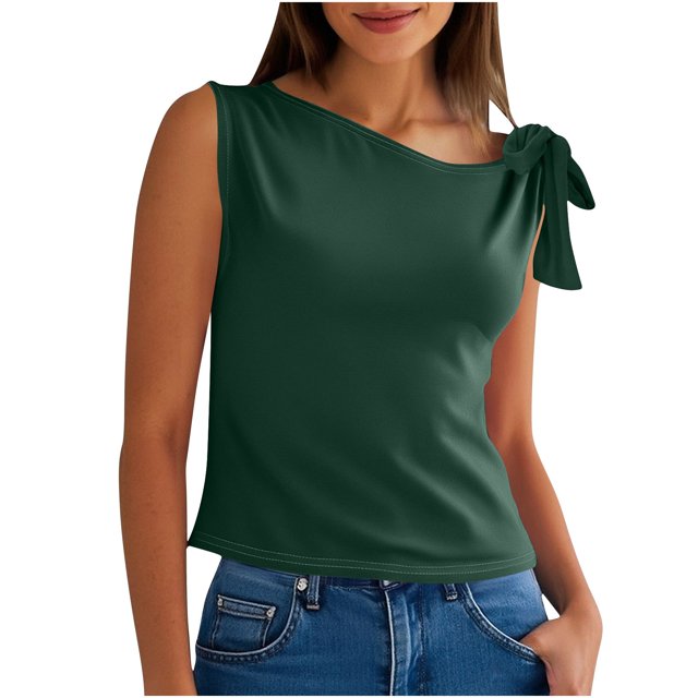 Timegard Womens Tank Tops Sleeveless Knot Strap Solid Color Comfy Slim Casual Cropped Tee Blouse Summer