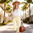 thumbnail image 6 of Yourumao Womens Linen Capri Pants Striped Straight Leg Capris Elastic Drawstring Waist Loose Casual Pants Summer Travel Trousers with Pocket, 6 of 7