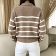 thumbnail image 4 of Dweltoz Womens Quarter Zip Striped Sweater Oversized Pullover Top Collared Long Sleeve Knit Sweater Cozy Fall Winter Casual Outfits 2026,Khaki M, 4 of 4
