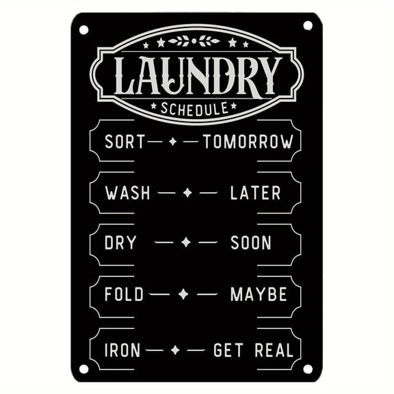 Vintage Laundry Room Metal Sign, Iron Wall Decor Plaque with Humorous Schedule, Pre-Drilled, Waterproof and Weather-Resistant, Home Decoration 12x8 Inch