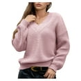 thumbnail image 1 of Suéter de Larga con Cuello en V para Mujer, Suéter Holgado de Punto Grueso de Gran Tamaño. Rosa L, 1 of 8