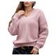 thumbnail image 1 of Suéter de Larga con Cuello en V para Mujer, Suéter Holgado de Punto Grueso de Gran Tamaño. Rosa L, 1 of 8