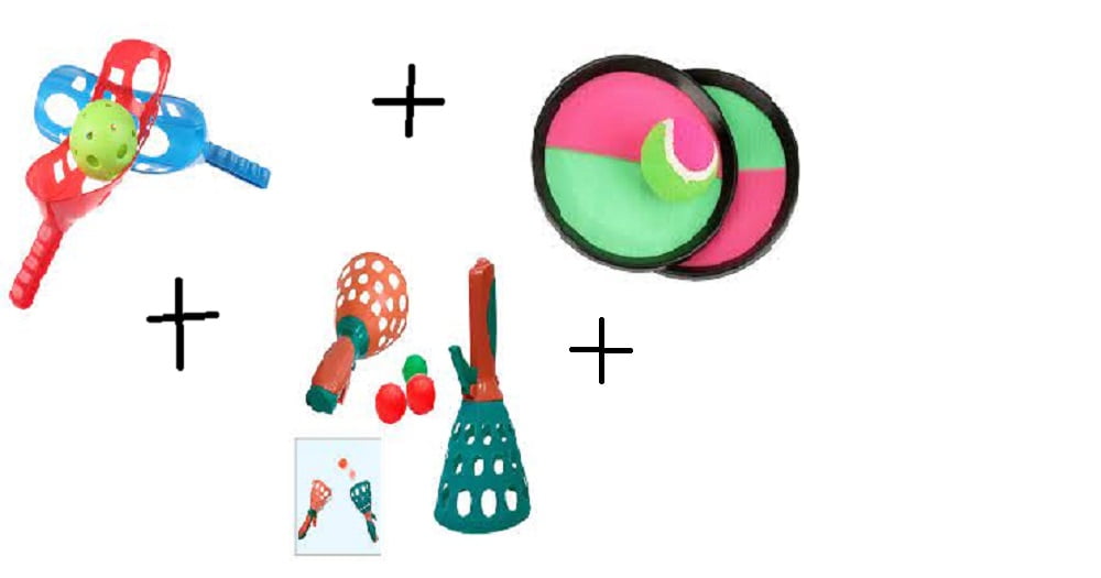 Scoop Ball Game + Stick Paddles + Catch Balls Game Set with 3 Balls