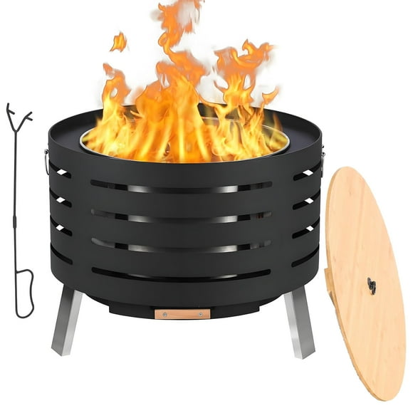 Twister.CK 26" Outdoor Smokeless Fire Pit, Round Fire Pit with Removable Ashtray, Fire Pits for Outside Wood Burning, with Portable Tote Bag for Backyard, Campfire, Camping