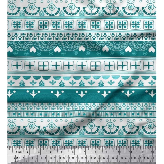 Soimoi Viscose Chiffon Fabric Square & Semi Mandala Ethnic Printed Fabric 1 Yard 42 Inch Wide
