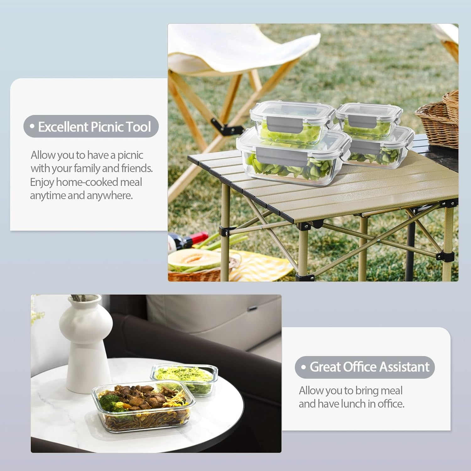Glass Food Storage Containers with Lids Airtight, [10 Pack] Glass Meal Prep Containers, Glass Storage Container Set with Bpa-free Lid for Food, Glass Lunch Bento Box