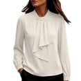 thumbnail image 2 of ClodeEU Women's Mock Neck Ruffle Front Long Sleeve Chiffon Shirt,Solid Elegant Office Dress Blouse White,Women's Plus S, 2 of 5