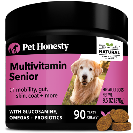 UPC: 0850005524199 | Pet Honesty Senior Dog 10 in 1 Multivitamin Glucosamine Chews Duck 90 Ct