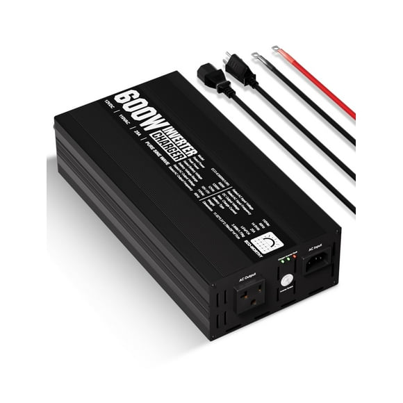 Cargador inversor ECO-WORTHY de 600 W, onda sinusoidal pura, 12 V a 110 V