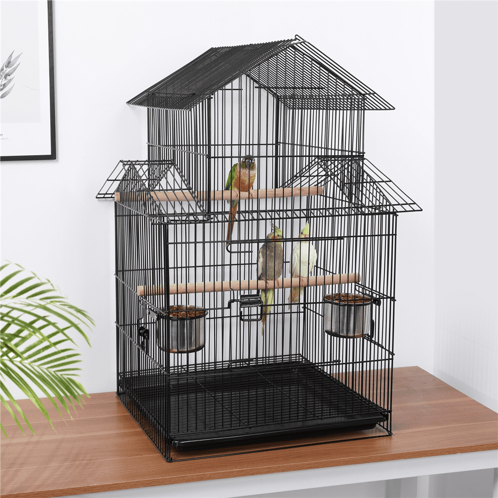 Renwick 55'' Metal Rolling Bird Cage With Stand, Black