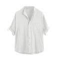 thumbnail image 5 of IWRICH 3/4 Sleeve Cotton Linen Shirts Japanese Style Casual Stand Collar Button down T Shirts Pocket Tops White XL, 5 of 5