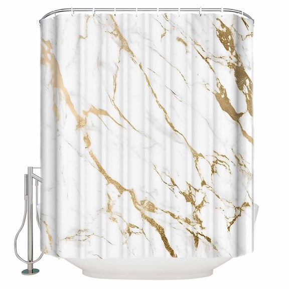 54x78 Inch Shower Curtain Decorative White Gold Abstract Bathtub Bath Curtains Fabric Waterproof Bathroom Decor Modern Marble Geometric Small Stall Shower Curtain Set with 12 Hooks