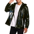thumbnail image 4 of INSPIRE CHIC Metallic Jacket for Men's Sparkle Zipper Hooded Windbreaker Black L, 4 of 5