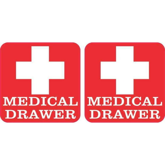 2.5in x 2.5in Red Medical Drawer Stickers
