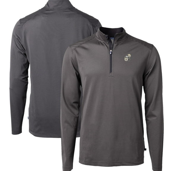 Men's Cutter & Buck Black New Orleans Saints Big & Tall Virtue Eco Pique Micro Stripe Tri-Blend Quarter-Zip Jacket