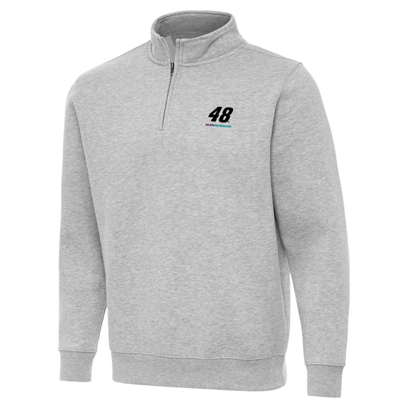 Men's-Antigua Heather Gray Alex Bowman Victory Quarter-Zip Sweatshirt