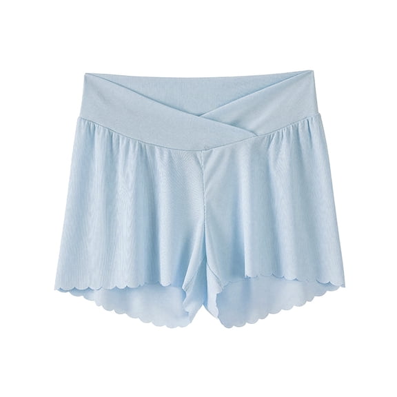 Women's Lace Trim Satin Maternity Shorts Adjustable Elastic Waist Pregnancy Pajamas Casual Short Pants