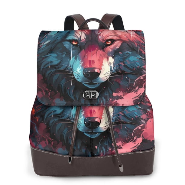 Fotbe Red Flame Wolf Head Mochila Bolso con Estampado para Mujer, Mochila Antirrobo de Nylon Impermeable, Bolsa Ligera de Hombro