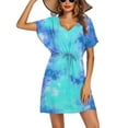 thumbnail image 4 of Oudiya Women Short Sleeve Swimsuit Coverup V Neck Bikini Beachwear Beach Cover Up Dress, XS-3XL, 4 of 6