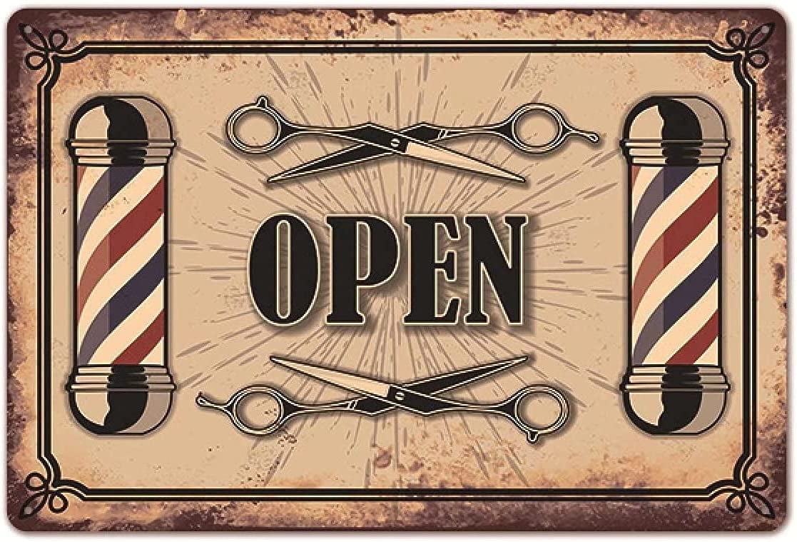 Barber Shop Open Metal Sign Retro Wall Art for Home Bar Bedroom Cafe