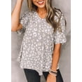 thumbnail image 2 of Asyoly Womens Shirts Summer Casual Tee T-Shirt Leopard Print V Neck Short Sleeve Boho Tops S-XL, 2 of 6