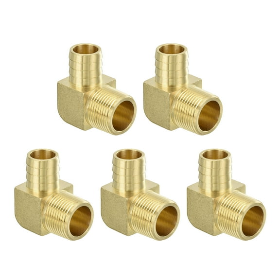Brass Hose Barbed Elbow Fitting, 5 Pack 3/4" Barbx3/4" NPT Male 90 Degree
