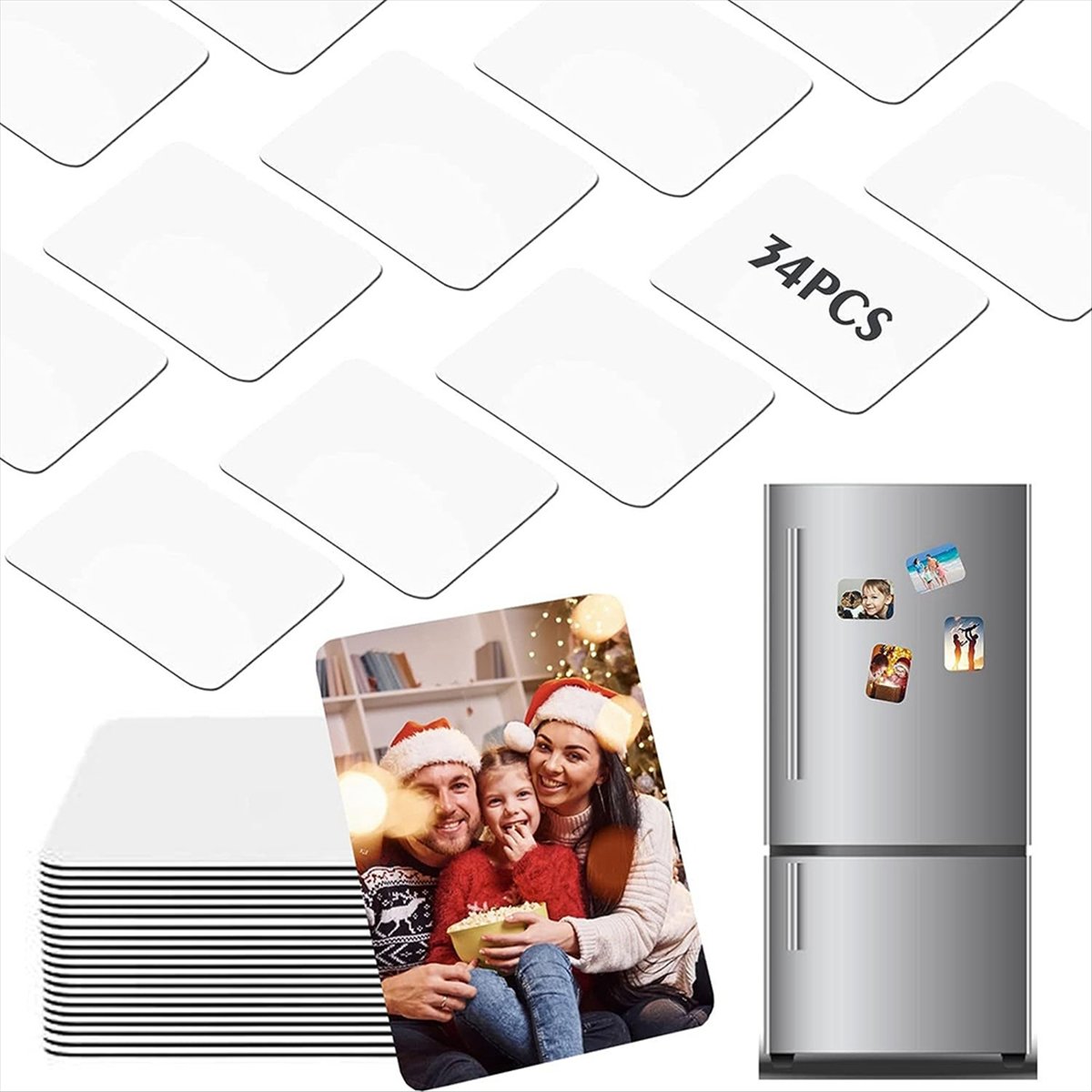 HOT 34PCS Sublimation Magnets Blanks, 3X2.2 in Personalized Fridge Magnet Blank Refrigerator for Kitchen Office