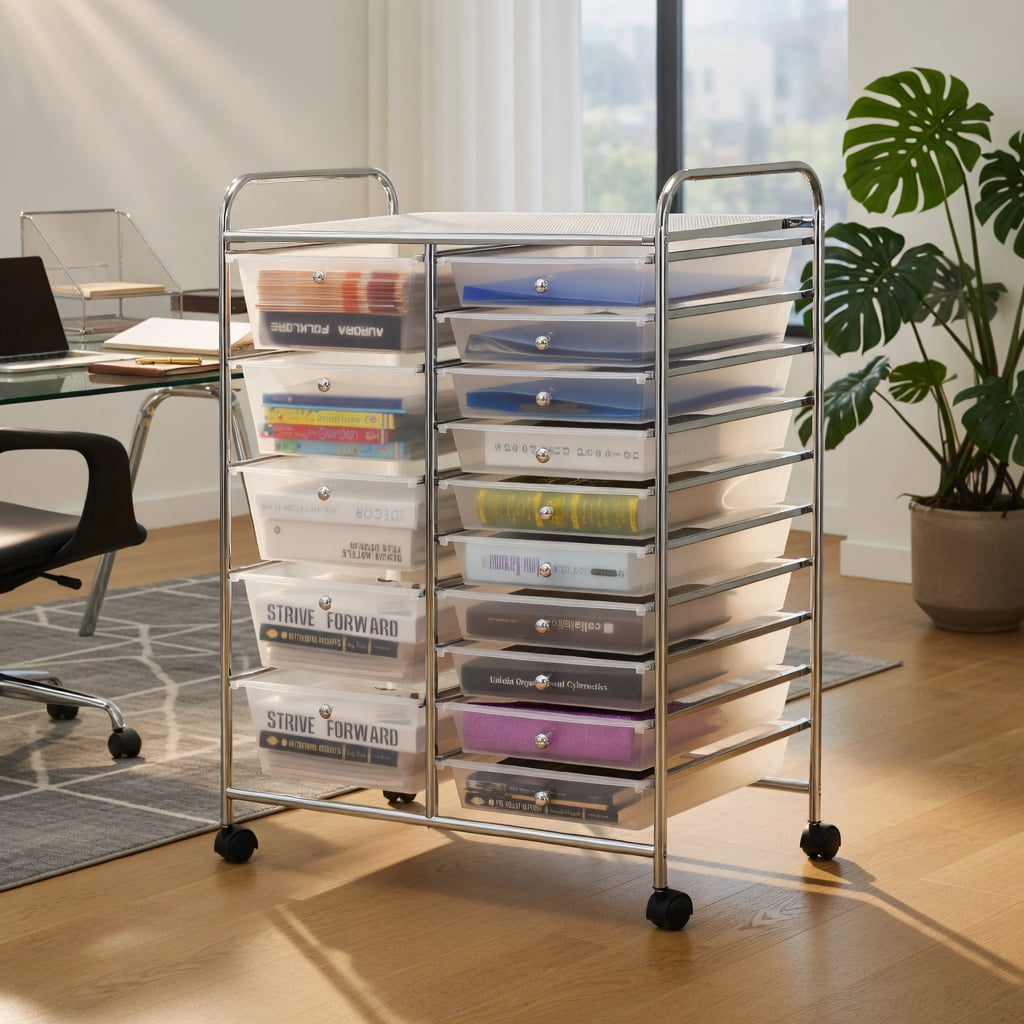 Yardi Yard 15 Drawers Rolling Storage Cart Organizer-clear, Storage Cart, Multipurpose Organizer Cart for Home, Office, School