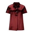 thumbnail image 5 of Htigea Satin Short Sleeve Shirts for Women Collared V Neck Dressy Work Blouse Elegant Business Office T-Shirts Wine XL, 5 of 8