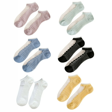 

Women Low Cut Socks See-through 6 Pairs Fashion Thin Athletic Socks Ankle Socks