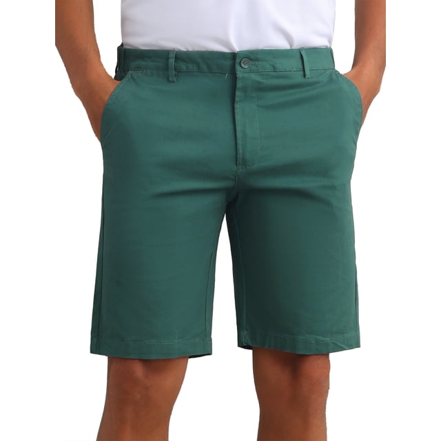 INSPIRAR CHIC Pantalones Cortos Formales de Hombre Clásicos de Botón de Color Sólido con Cremallera 34 Verde