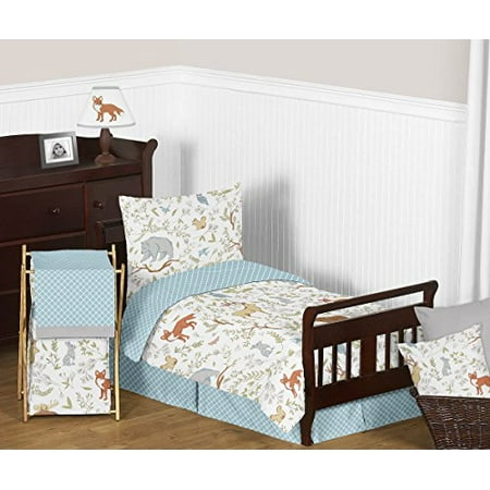 Sweet Jojo Designs 5 Pieces Bleu Gris Et Blanc Woodland Cerf Renard Ours Animal Toile Garcon Ou Fille Enfant En Bas Age Enfants Literie Couette Ensemble De Draps Walmart Canada