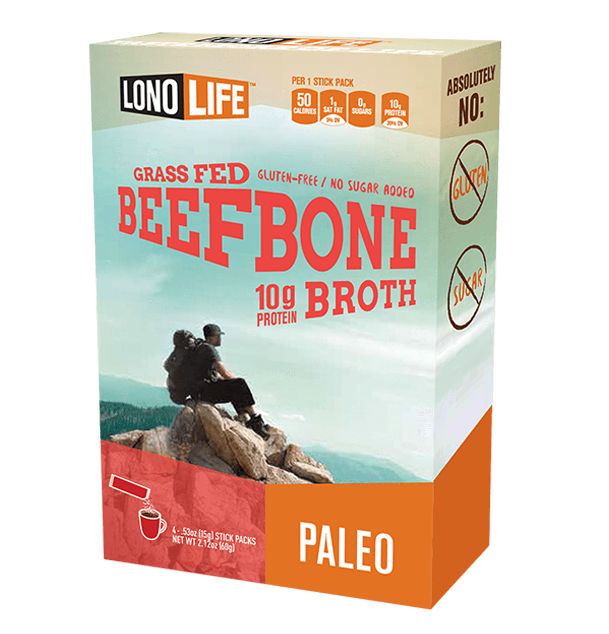 LonoLife GrassFed Beef Bone Broth Powder with 10g Protein, Stick