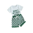 thumbnail image 2 of Elippeo Baby Shorts Set 3M 6M 12M 18M 24M 3Y St Patricks Day Short Sleeve Crew Neck Letters Print T-shirt with Plaid Shorts 2-piece Outfit, 2 of 10
