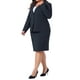 thumbnail image 4 of Conjunto de traje de blazer y falda lápiz de dos piezas de talla grande Agnes Orinda con solapa muesca y botones 3X azul marino, 4 of 6