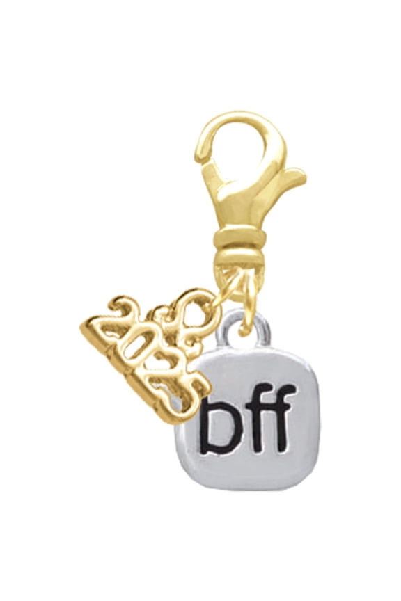Silver-tone Text Chat - bff - Best Friends Forever - Gold-tone Clip on Charm with Mini Year 2025