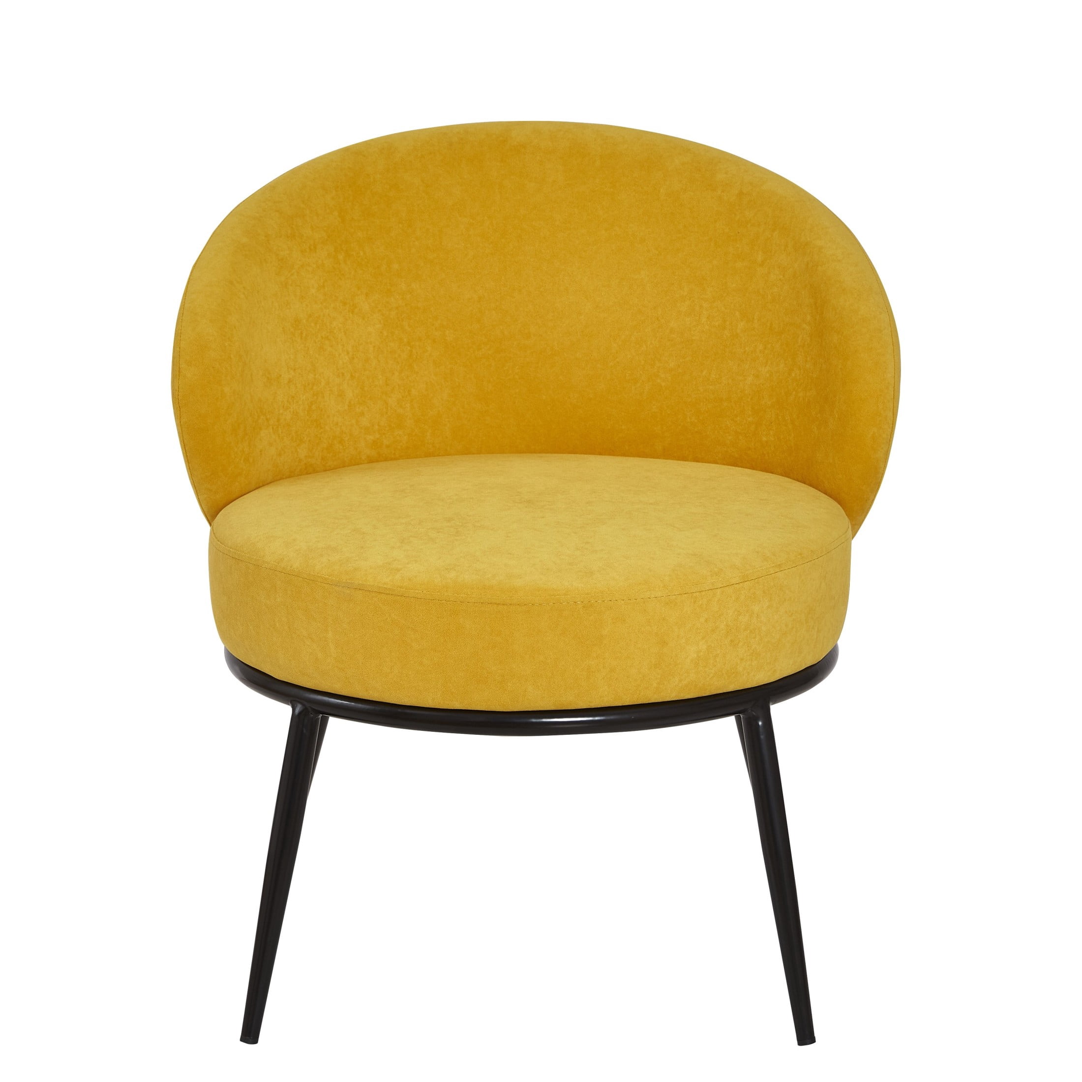 GDF Studio 27.36" Mid-Century Modern Round Accent Chair with Velvet Upholstery, Black Metal Legs, Yellow
