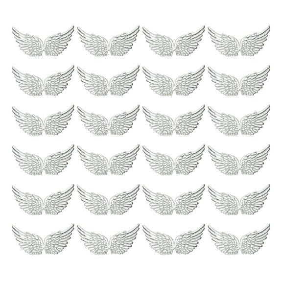 Uxcell 24Pcs Angel Wings for Crafts, Small Glitter Silver Angel Wings Ornament Fabric Wings Sew on Patches for DIY Crafts (5.3 Inch)