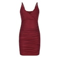 thumbnail image 4 of Wycnly Formal Dresses for Women Party Club Sexy Ruched Bodycon Strap Mini Dresses Sleeveless V-Neck Solid 2024 Summer Short Dress Red l, 4 of 6