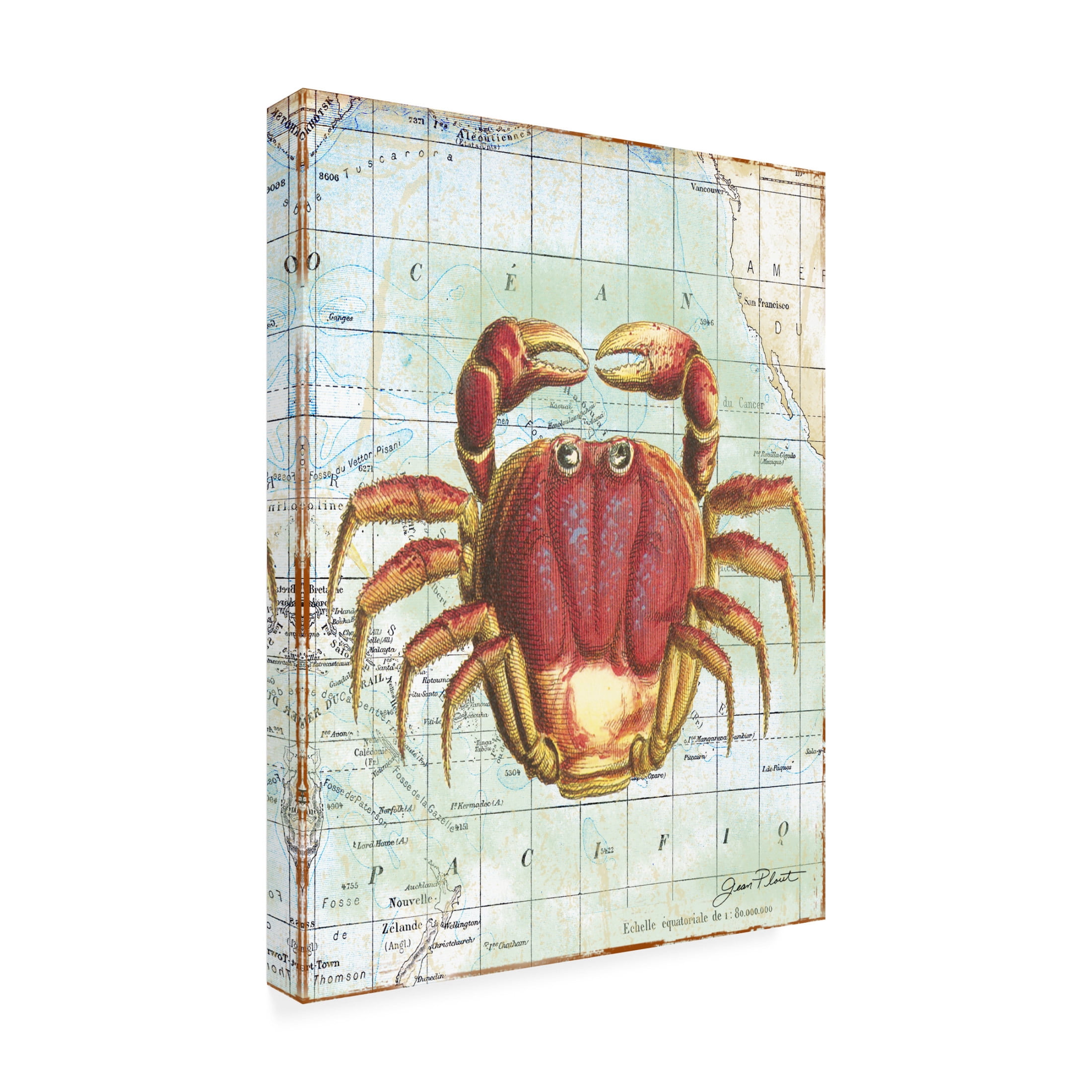 Canvas Wall Art - Jean Plout 'Nautical Journey D Crab' Wall Art for Living Room, Bedroom, or Office Décor by Trademark Fine Art - 18 x 24 Inches