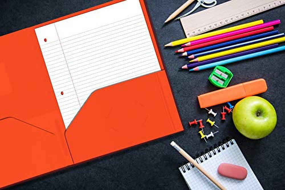 Heavyweight Plastic 2 Pocket Portfolio Folder, Letter Size Poly Folders by Better Office Products, 24 Pack (Orange)