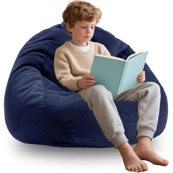 3FT Memory Foam Bean Bag Chairs for Teens or Kids with Filling Bean Bag Sofa with Handle Super Soft Corduroy Fabric Lazy Sofa 3 Foot Navy Blue