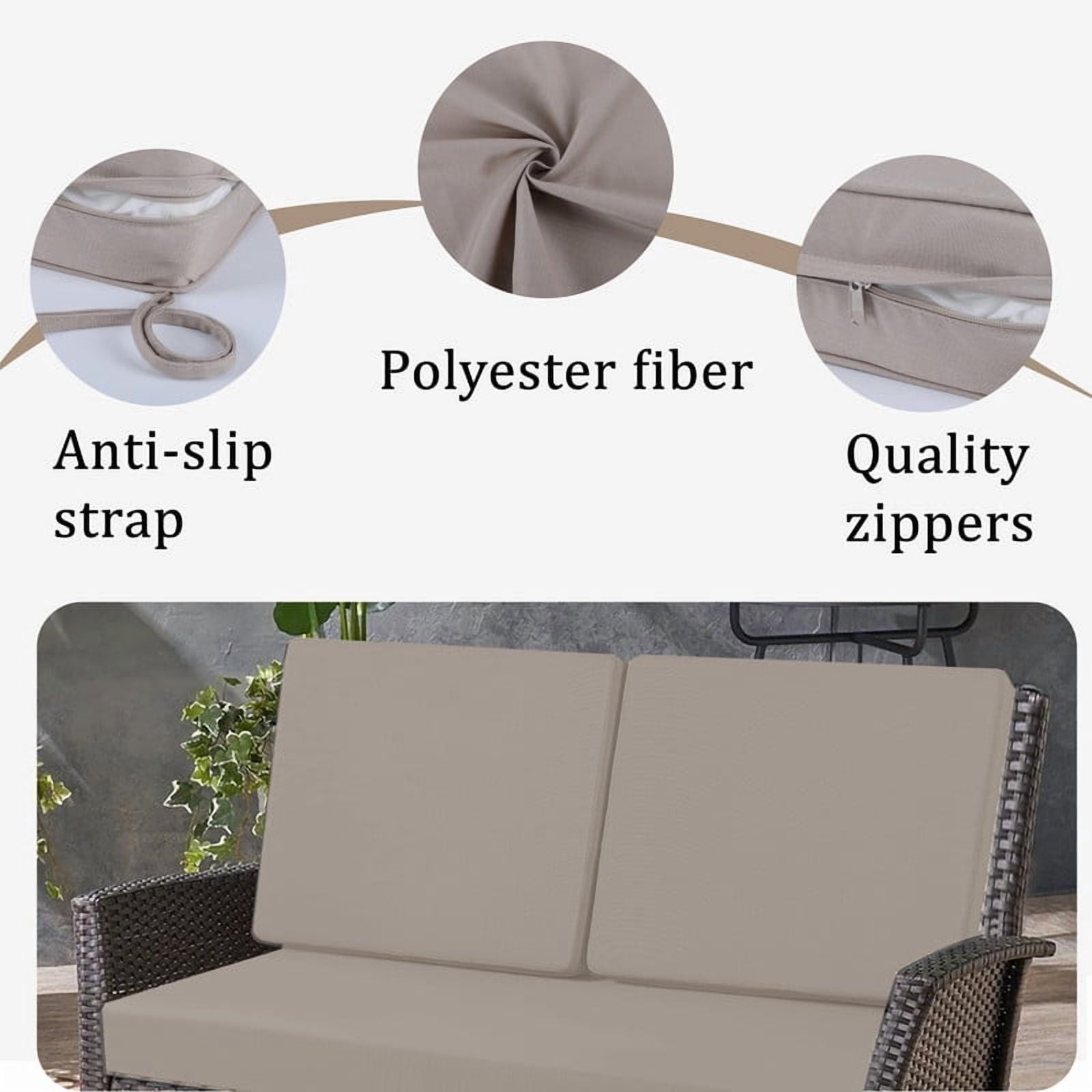 Outdoor Loveseat Cushion Set, Waterproof & Fade-Resistant Replacement Patio Cushions, 48 x 24 inch Outdoor Sofa Cushions for patio furniture, Deep Seat Cushions with Ties（Beige）