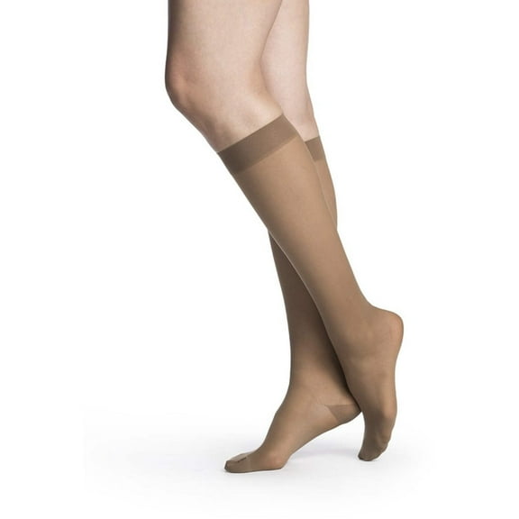 Sigvaris Style 781 Sheer 15-20 Closed Toe Knee High Compression Stockings Cafe SL Long